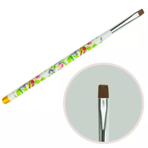 Купить Кисточка для геля №8 (прямой ворс, белая ручка с цветочным принтом) , цена 40 грн, фото 1