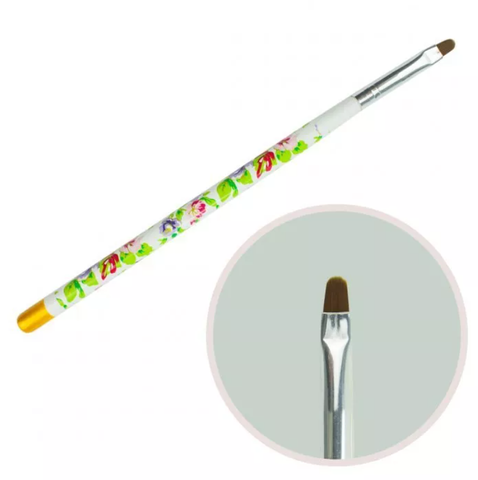 Купити Пензлик для гелю №4 (овальний ворс, біла ручка з квітковим принтом) , ціна 40 грн, фото 1