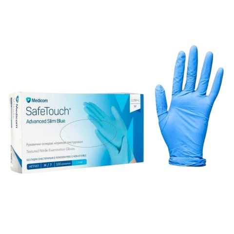 Купити Нітрилові рукавички неопудрені Medicom SafeTouch Advanced Slim Blue, 100 шт , ціна 230 грн, фото 1