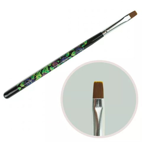 Купить Кисточка для геля №6 (прямой ворс, черная ручка с цветочным принтом) , цена 40 грн, фото 1
