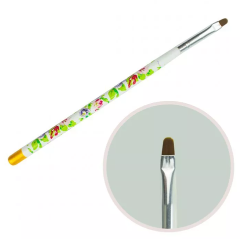 Купить Кисточка для геля №6 (овальный ворс, белая ручка с цветочным принтом) , цена 40 грн, фото 1