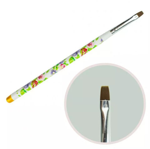 Купить Кисточка для геля №6 (прямой ворс, белая ручка с цветочным принтом) , цена 40 грн, фото 1
