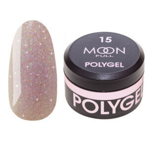 Полигель Moon Full Poly Gel №15, 15 мл Лиловый бриллиант с шиммером , 15 мл, шиммер/микроблеск